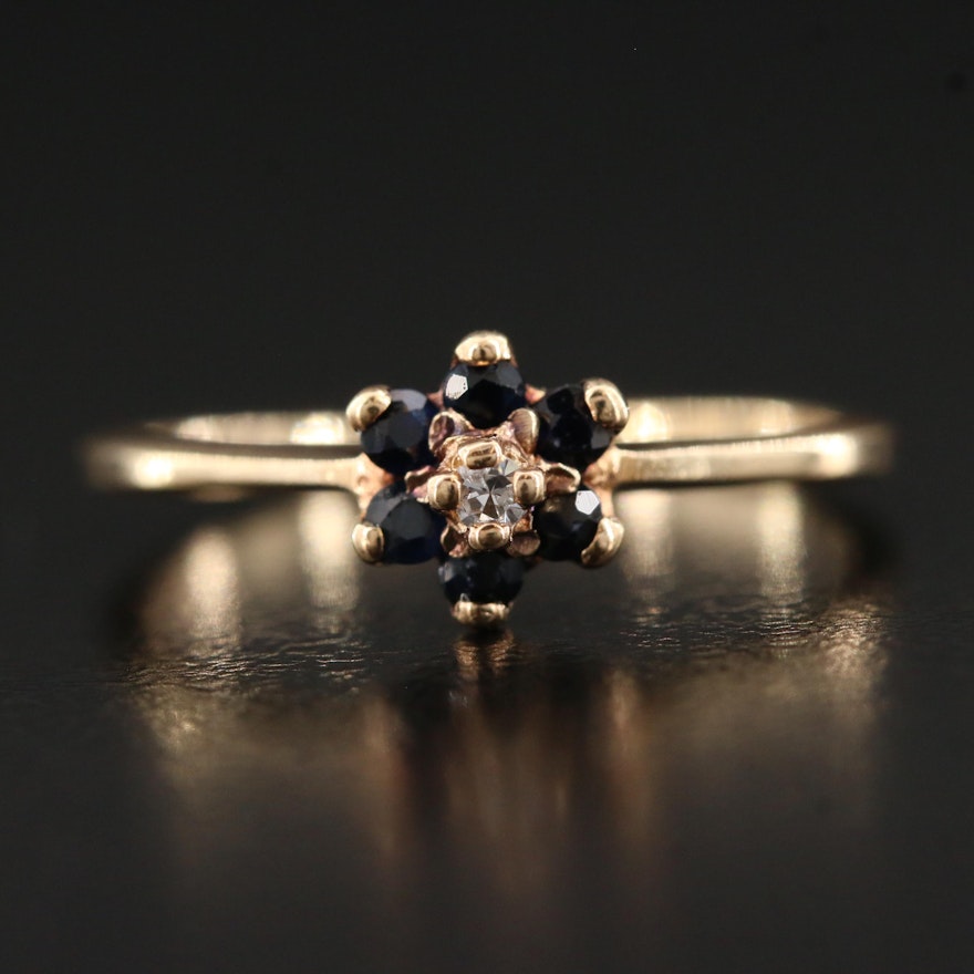 10K Diamond and Blue Sapphire Ring