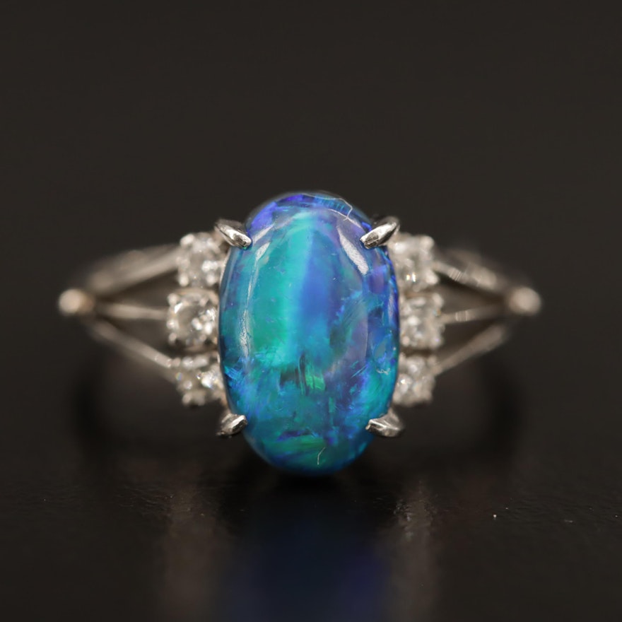 Platinum Boulder Opal Ring with Diamond Accents