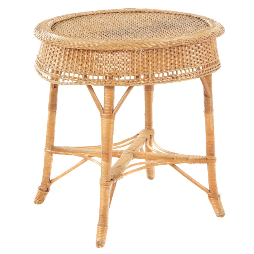 Brown Wicker Side Table, 20th Century