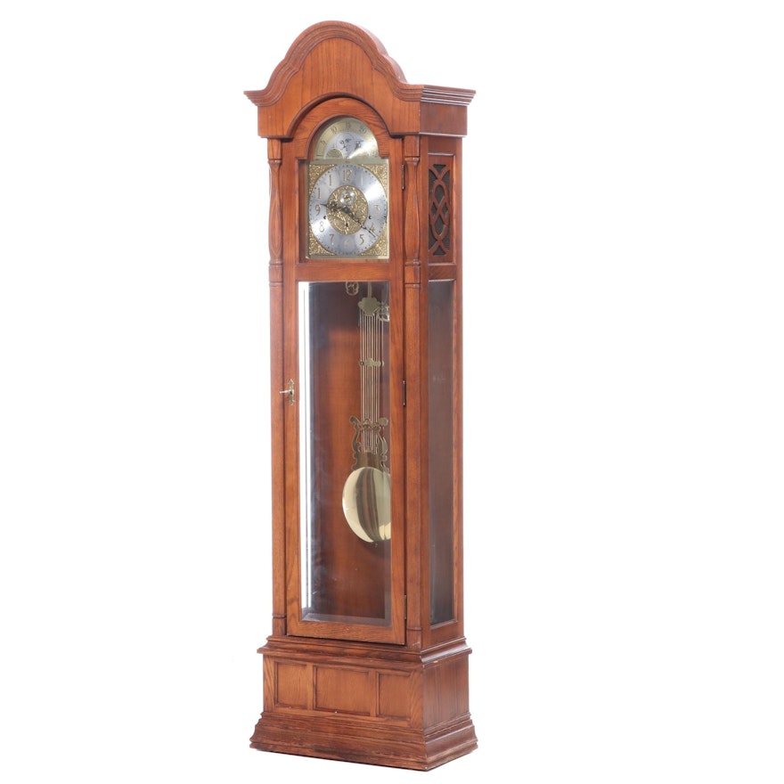 Ridgeway Oak Grandfather Clock with Moon Phase Dial, Mid to Late 20th Century