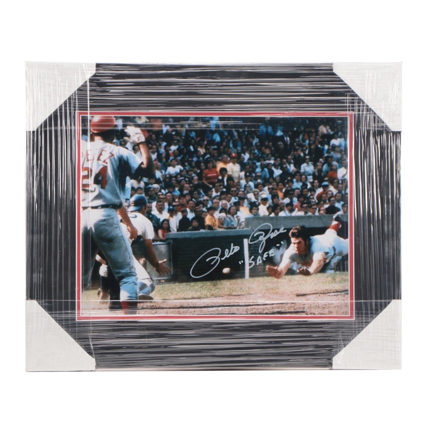 Pete Rose Signed "Safe" Chicago Cubs Wrigley Field Framed Photo Print