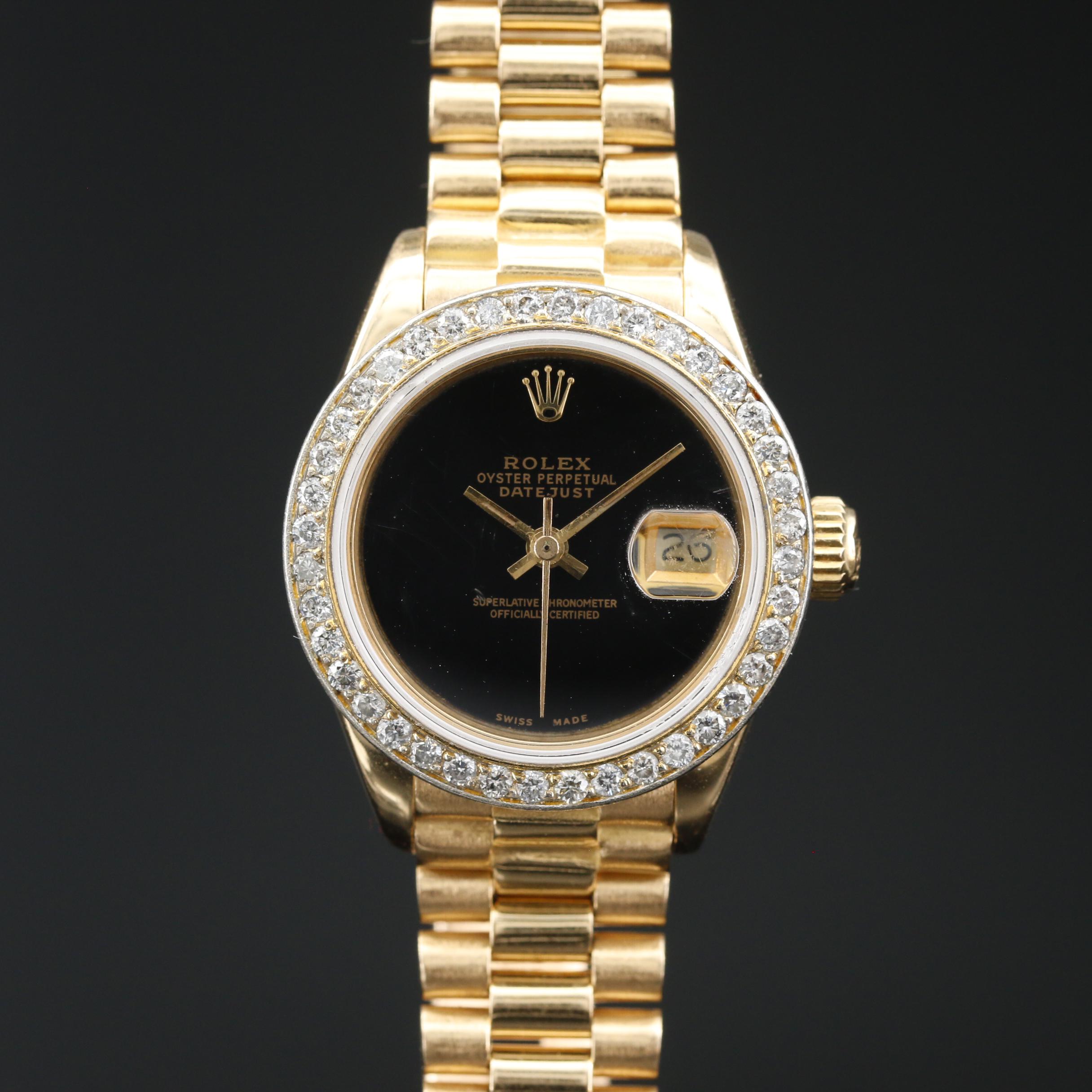 1978 Rolex Datejust President 18K Diamond Watch with Onyx Dial