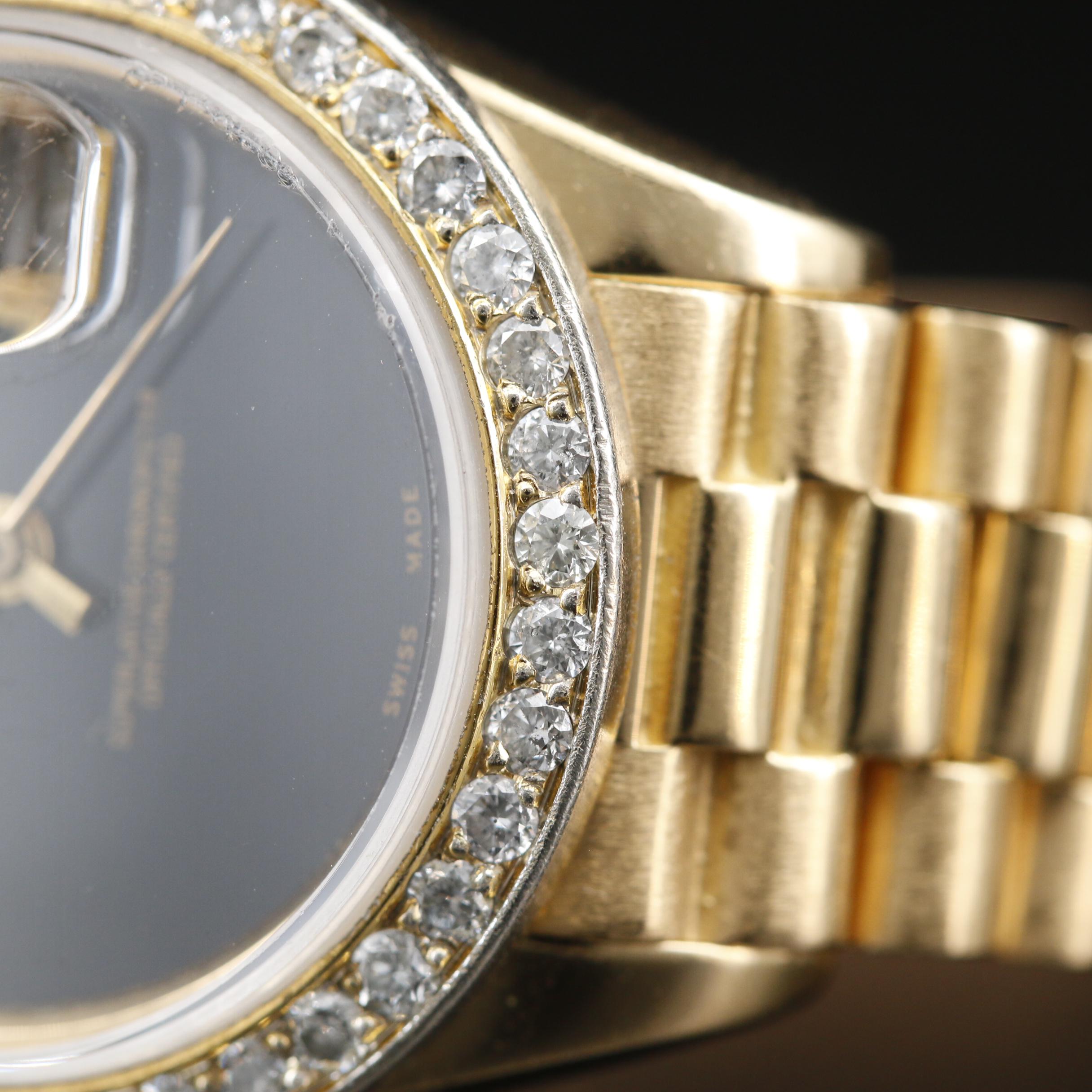 1978 Rolex Datejust President 18K Diamond Watch with Onyx Dial