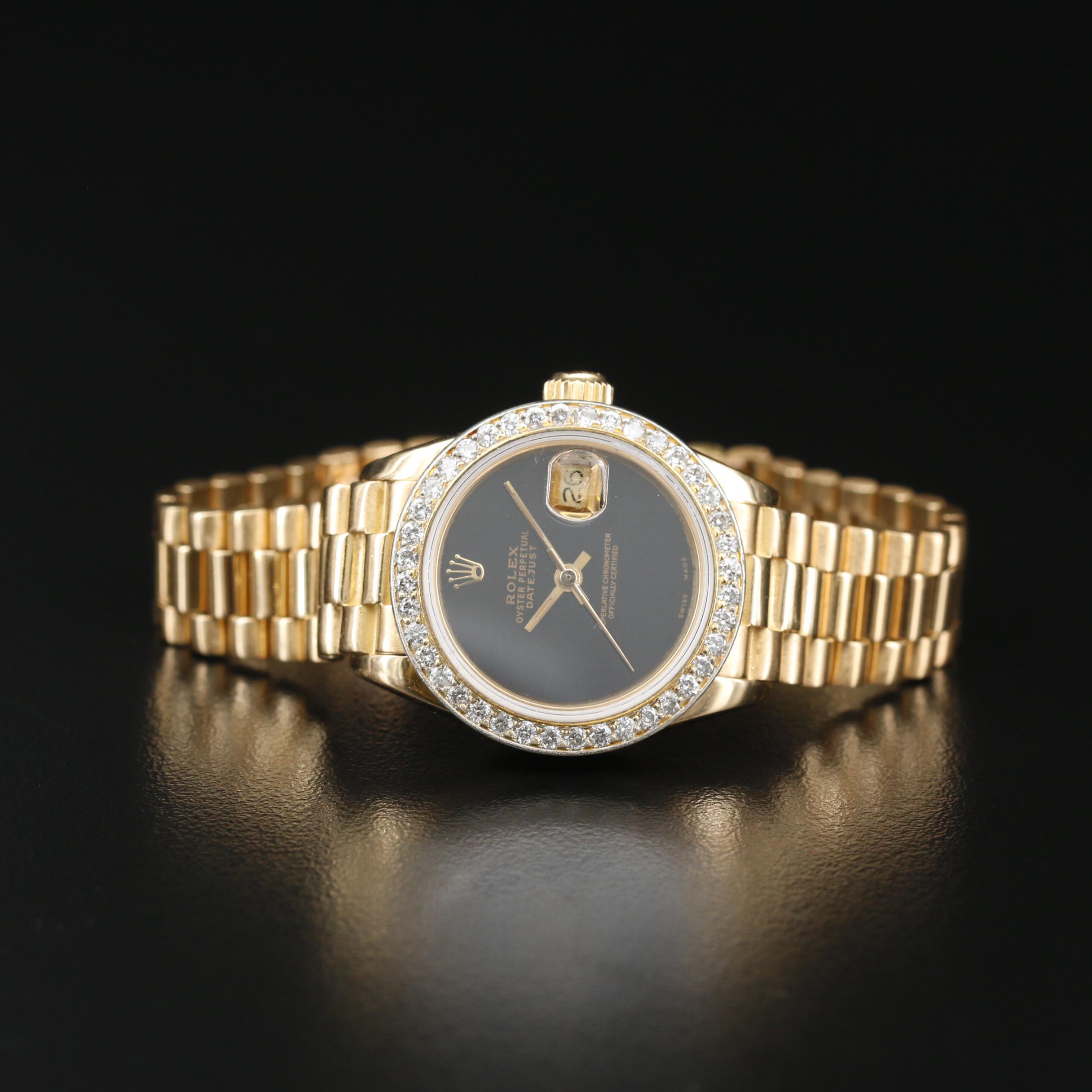 1978 Rolex Datejust President 18K Diamond Watch with Onyx Dial