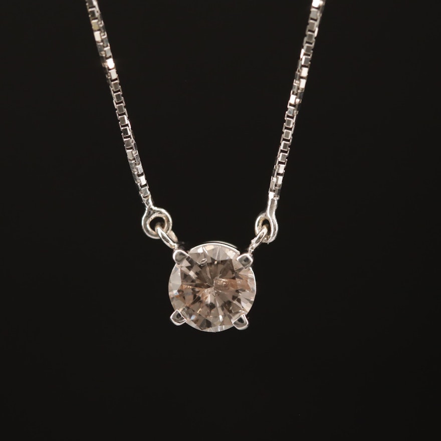 14K Diamond Solitaire Pendant Necklace