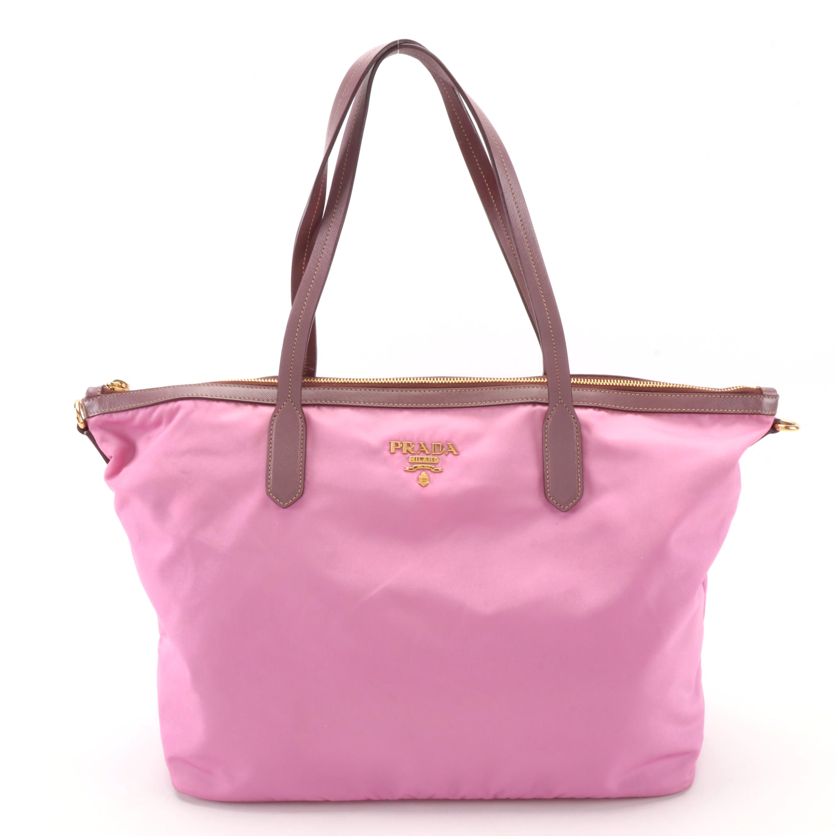 Prada Pink Nylon Tote with Saffiano Leather Trim