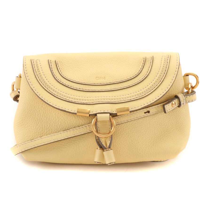 Chloé Marcie Small Flap Convertible Clutch in Pale Yellow Pebbled Leather