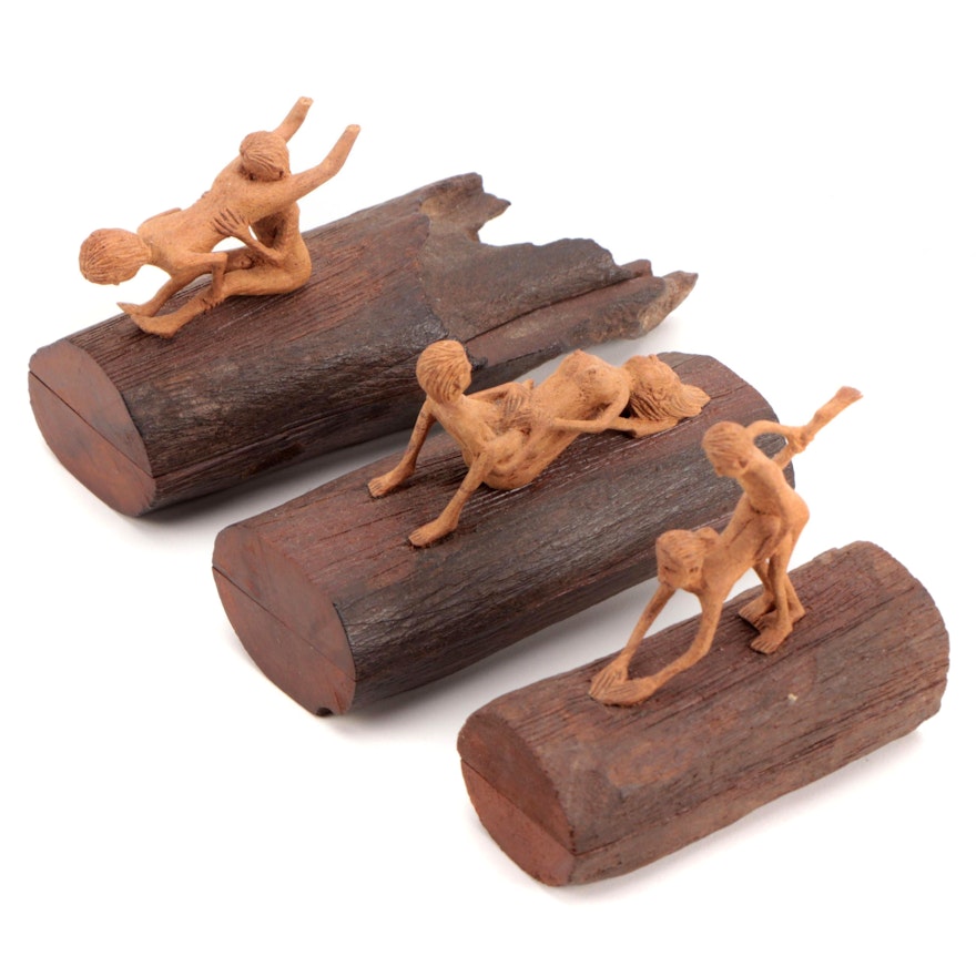 Hand-Carved Wood Erotic Figural Boxes