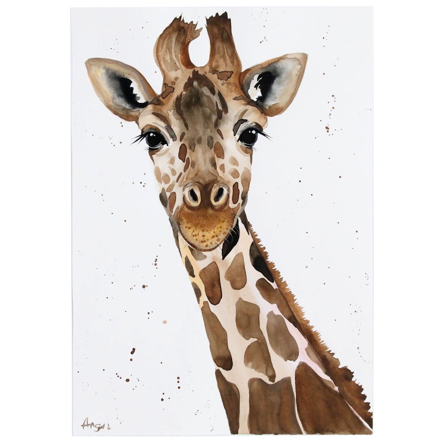 Anne Gorywine Watercolor Painting "Giraffe", 2020