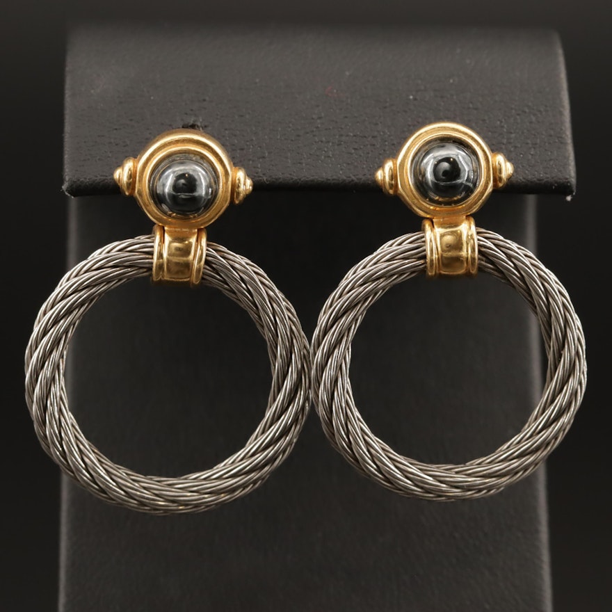 18K Hematite Cable Earrings