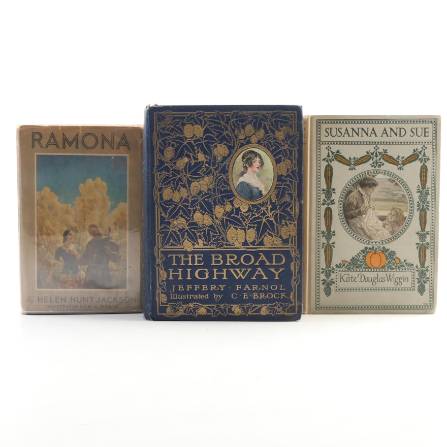 Fiction Books Featuring "The Broad Highway" by J. Farnol, Early 20th Century