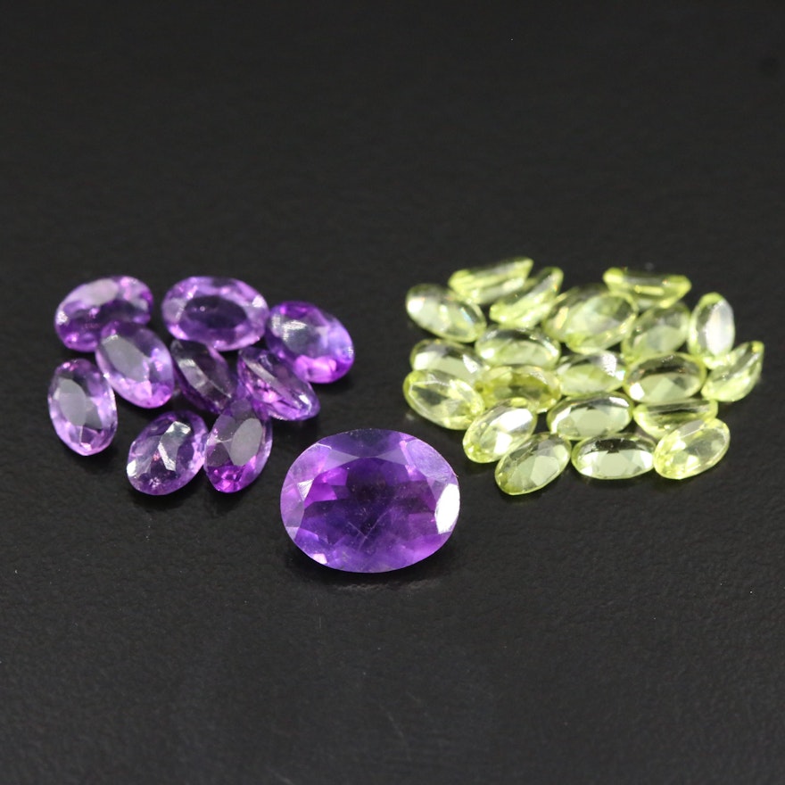 Loose Mixed Gemstones Including Amethyst and Peridot