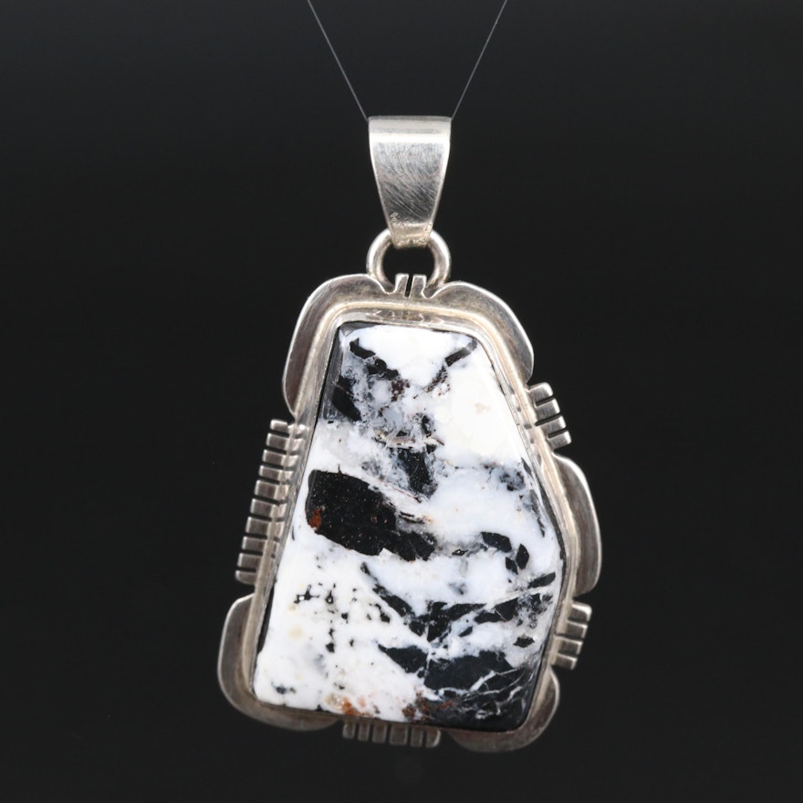 Maria Platero Navajo Diné Sterling Silver White Buffalo Turquoise Pendant