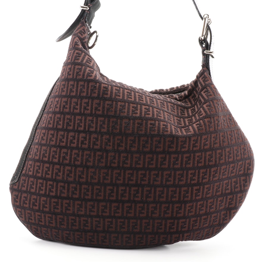 Fendi Large Oyster Hobo Bag in Zucchino Canvas with Black Leather Trim