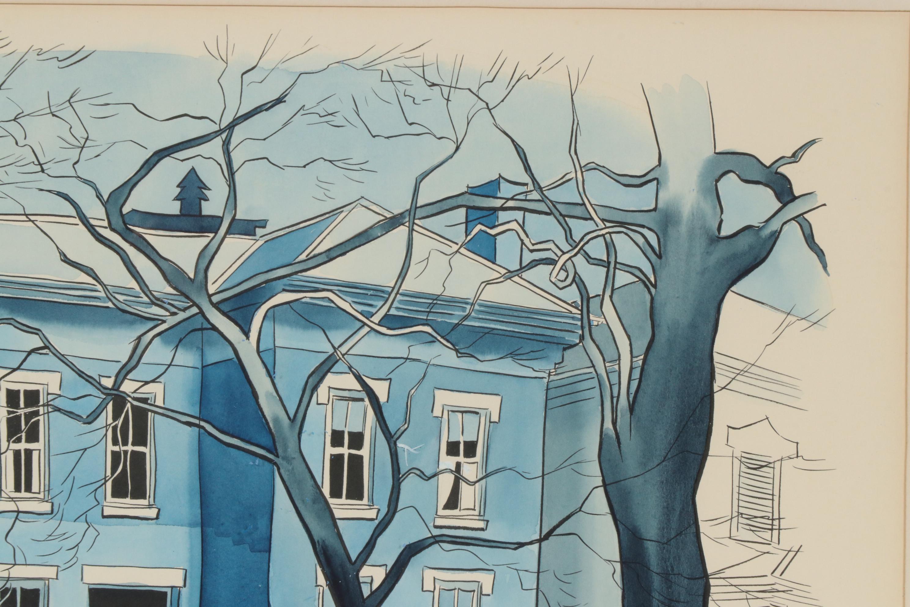 Leland S. McClelland Watercolor and Ink Painting "George Bellow's Boyhood Home"