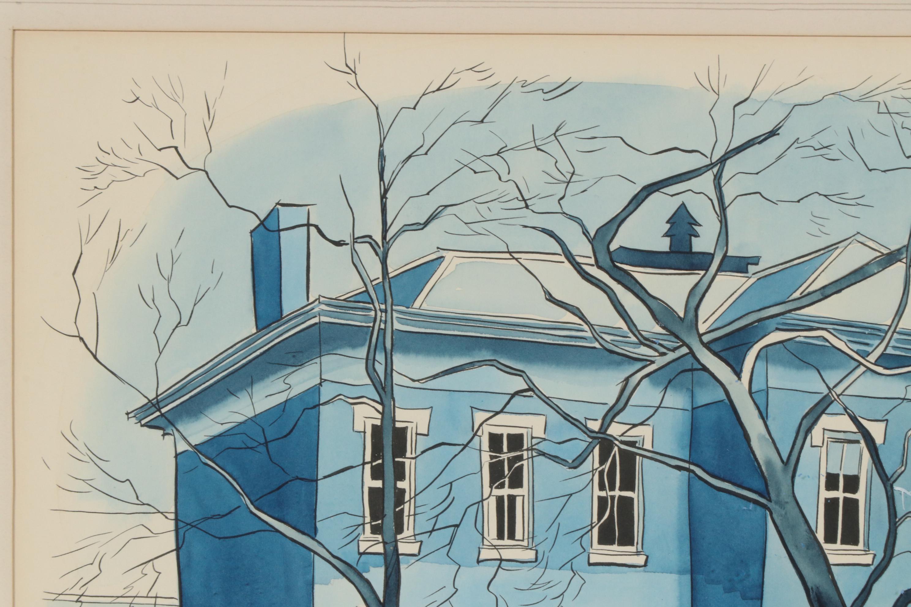 Leland S. McClelland Watercolor and Ink Painting "George Bellow's Boyhood Home"