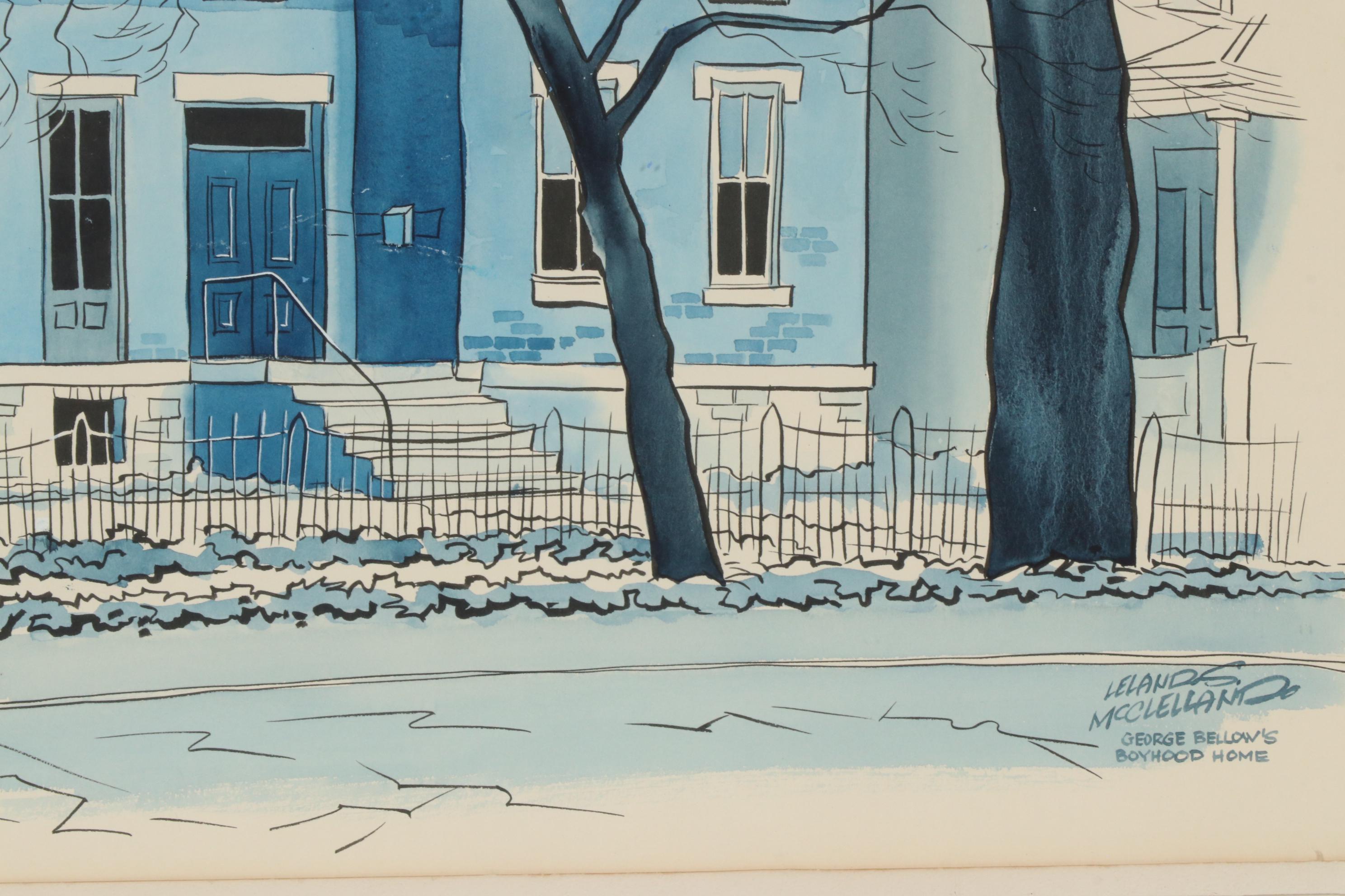 Leland S. McClelland Watercolor and Ink Painting "George Bellow's Boyhood Home"