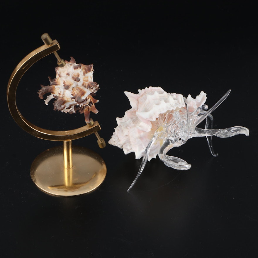 Art Glass Hermit Crab and Other Seashell Decor