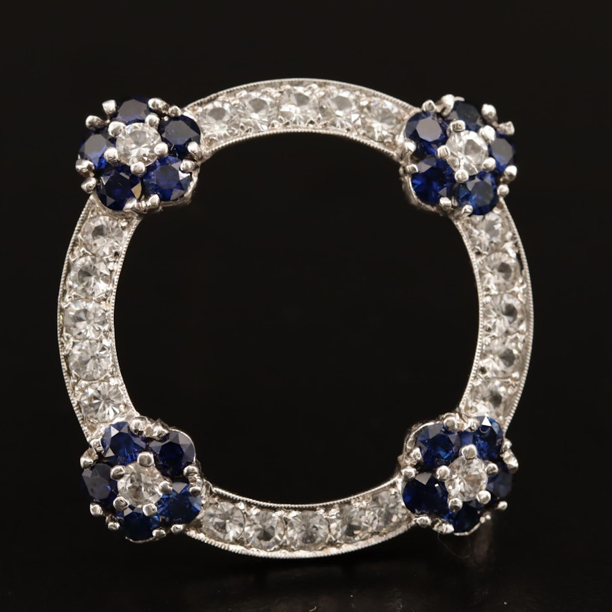 14K Sapphire and White Spinel Circle Brooch