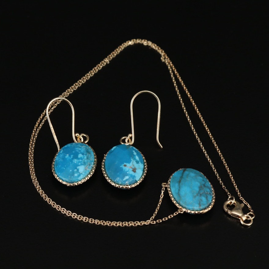 Sterling Silver Turquoise Necklace and Drop Earrings Set