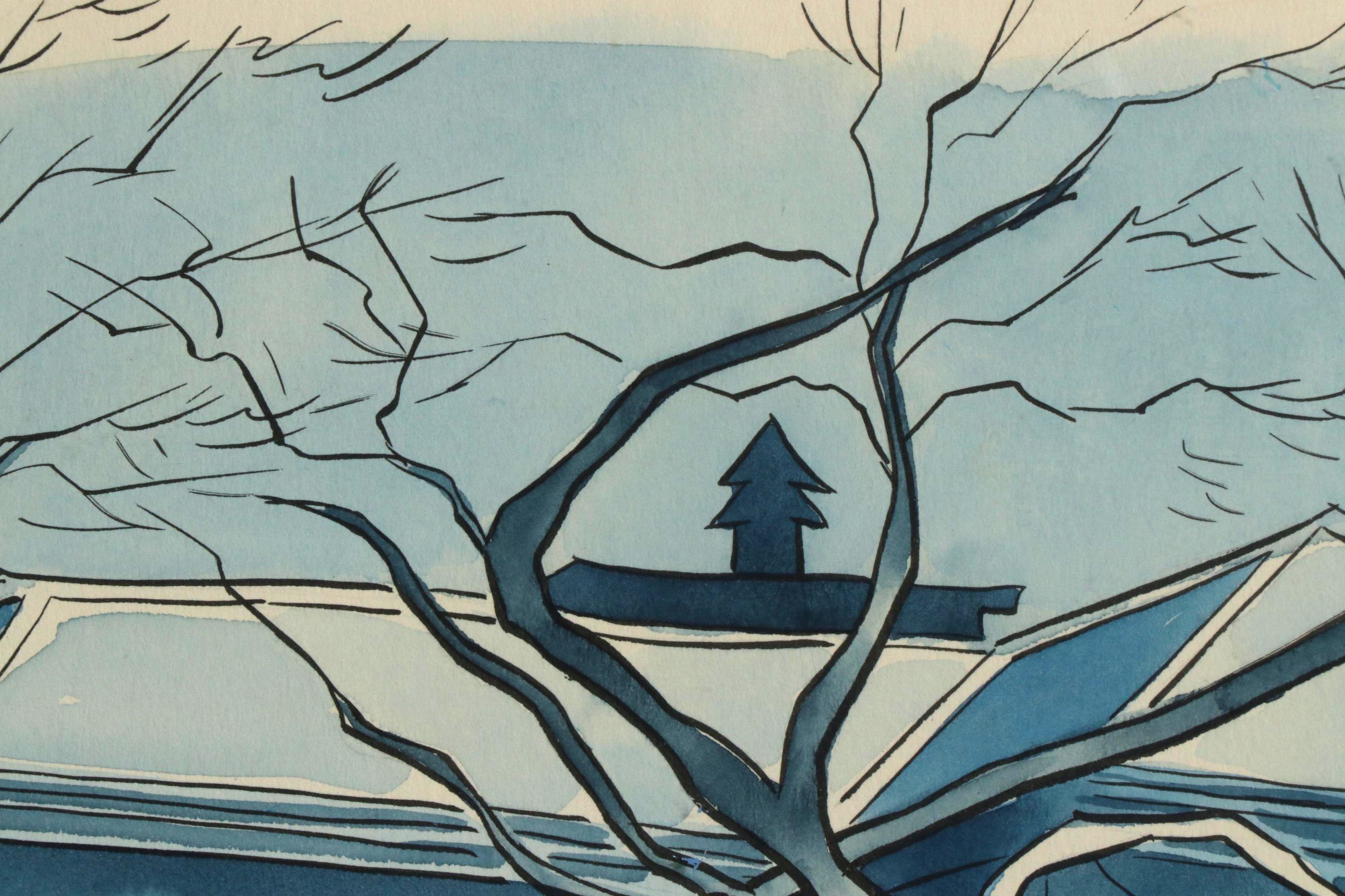 Leland S. McClelland Watercolor and Ink Painting "George Bellow's Boyhood Home"