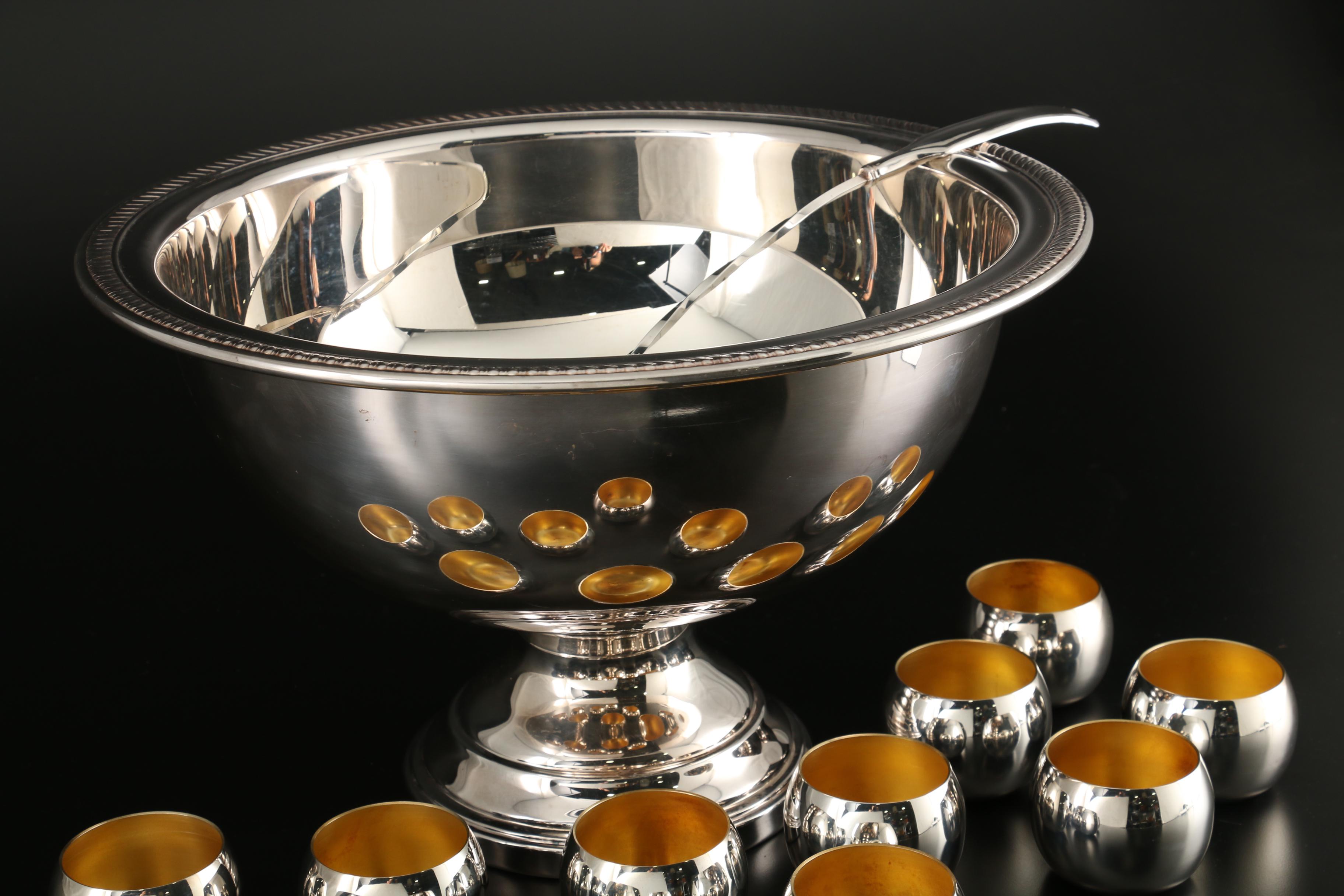 F.B. Rogers Silver Plate Punch Bowl Set for Twelve, Mid-20th Century