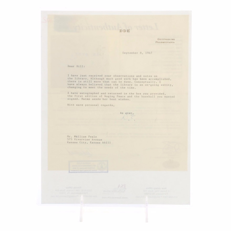 Dwight Eisenhower Signed Typed Letter From Gettysburg, PA  COA