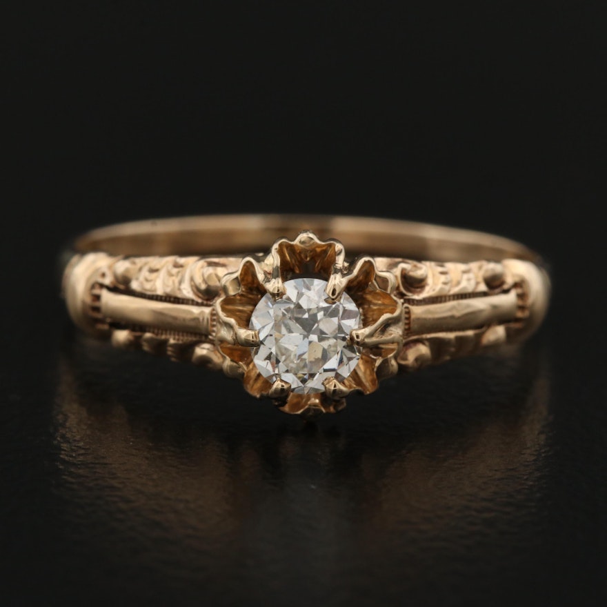 Victorian 14K Diamond Floral Belcher Ring
