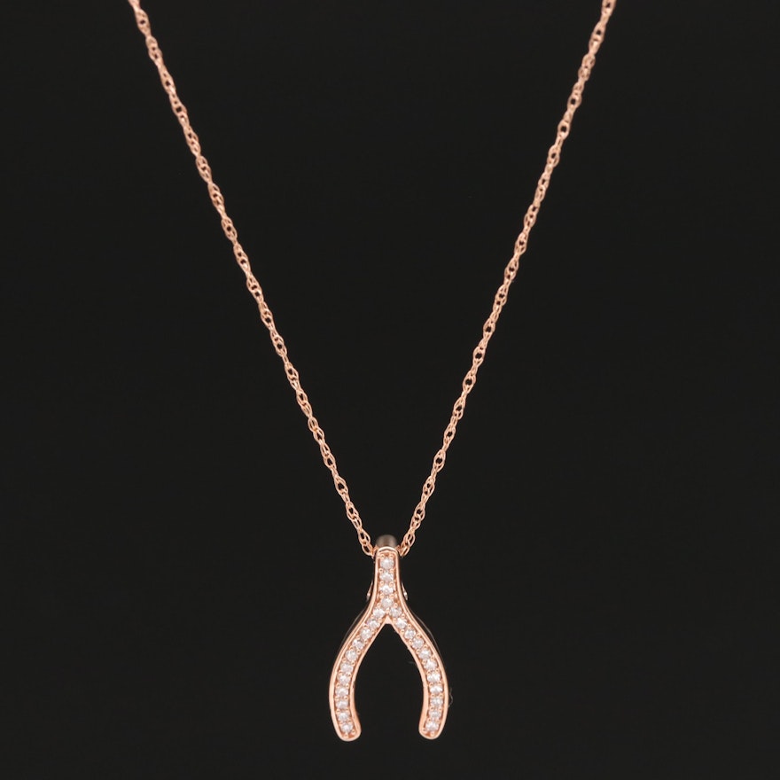 10K Diamond Wishbone Necklace