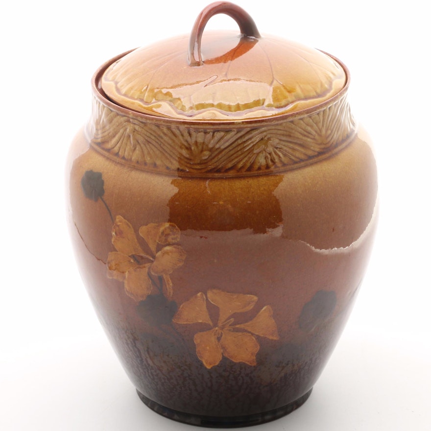 William McDonald Rookwood Pottery Brown Glazed Lidded Pot, 1885