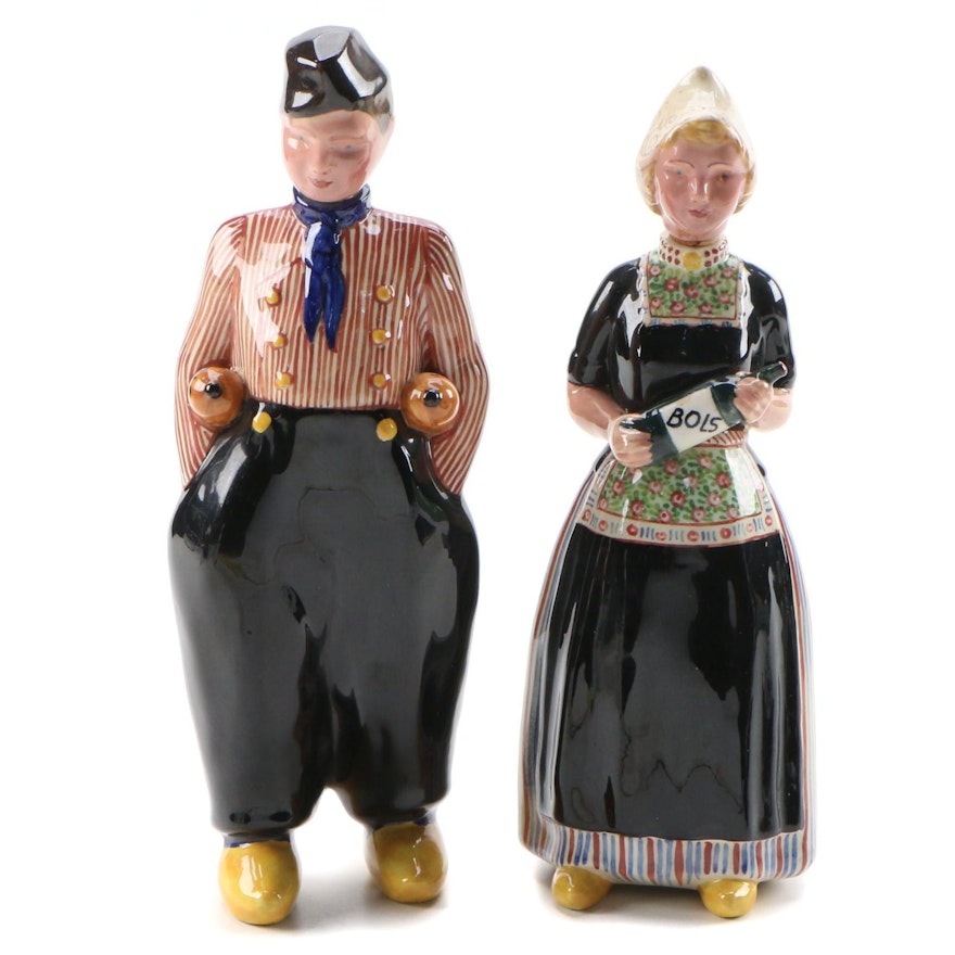 Bols Hand-Painted Figural Liquor Decanters in Traditional Dutch Clothing