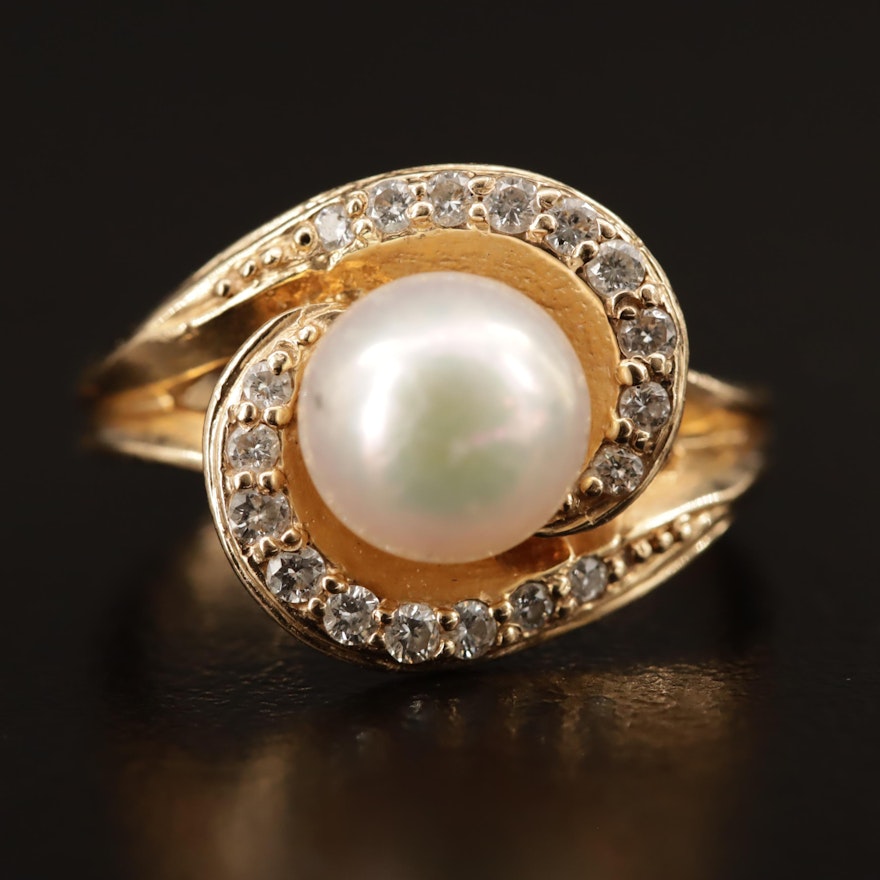 14K Pearl and Diamond Ring