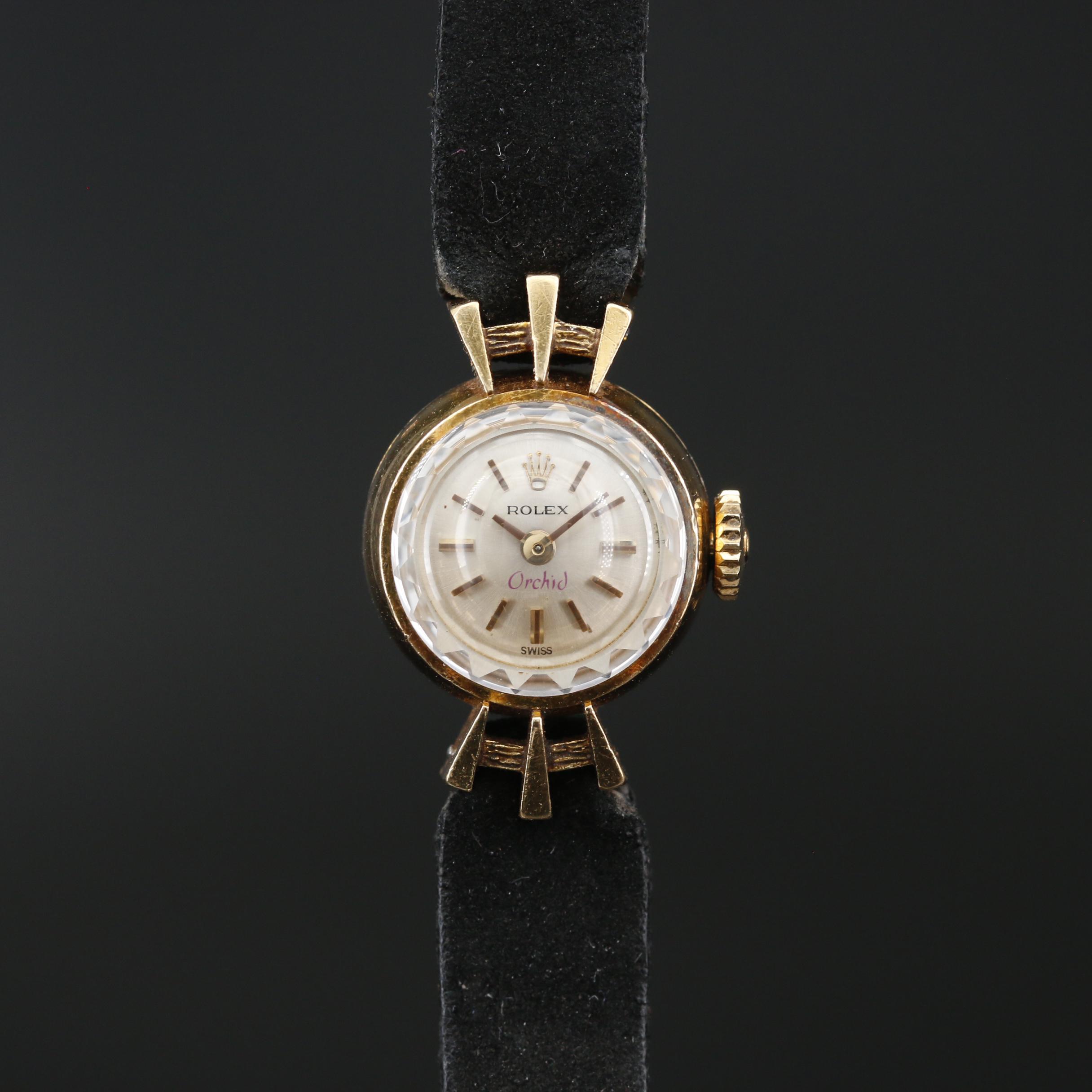 1966 Rolex Orchid 18K Yellow Gold Stem Wind Watch