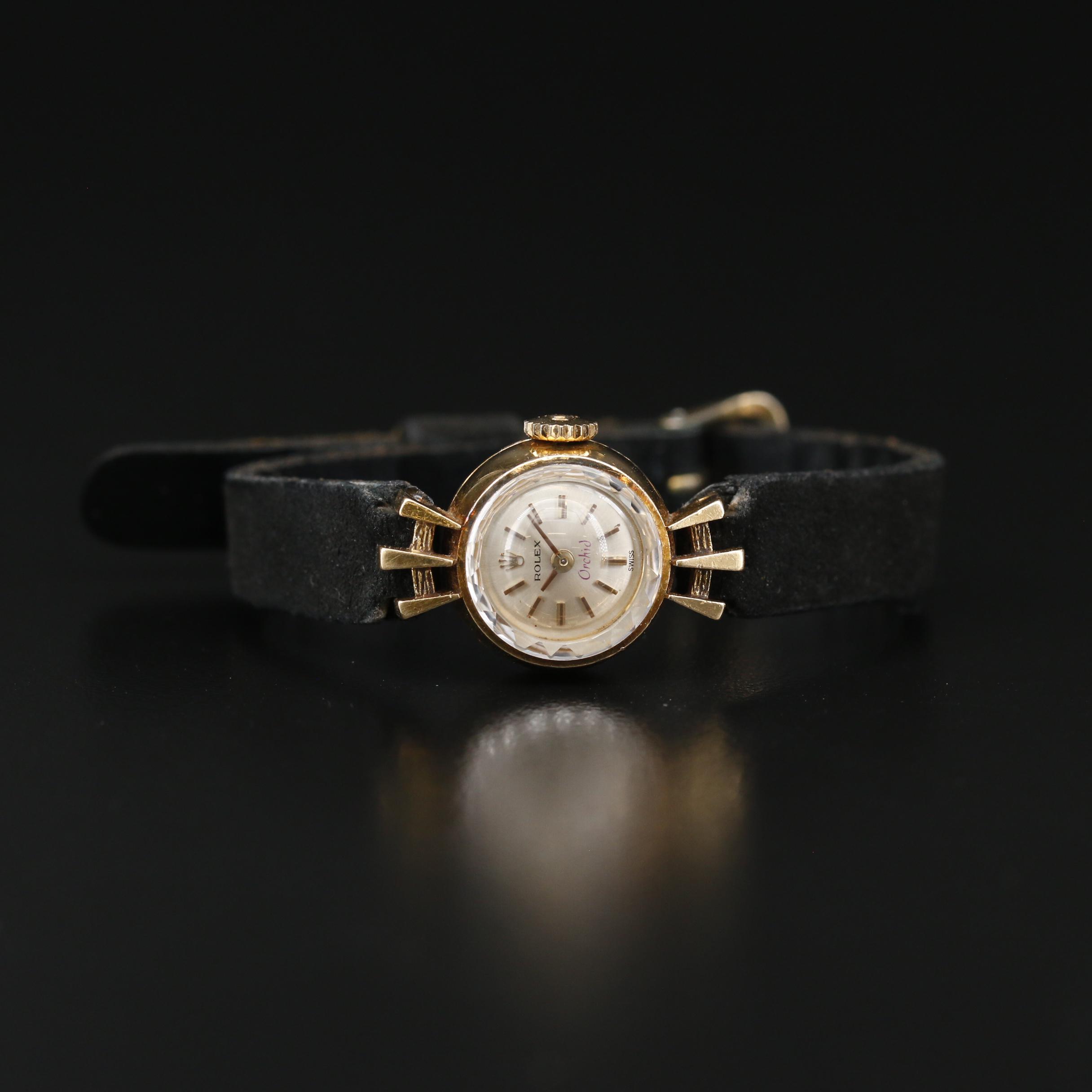 1966 Rolex Orchid 18K Yellow Gold Stem Wind Watch