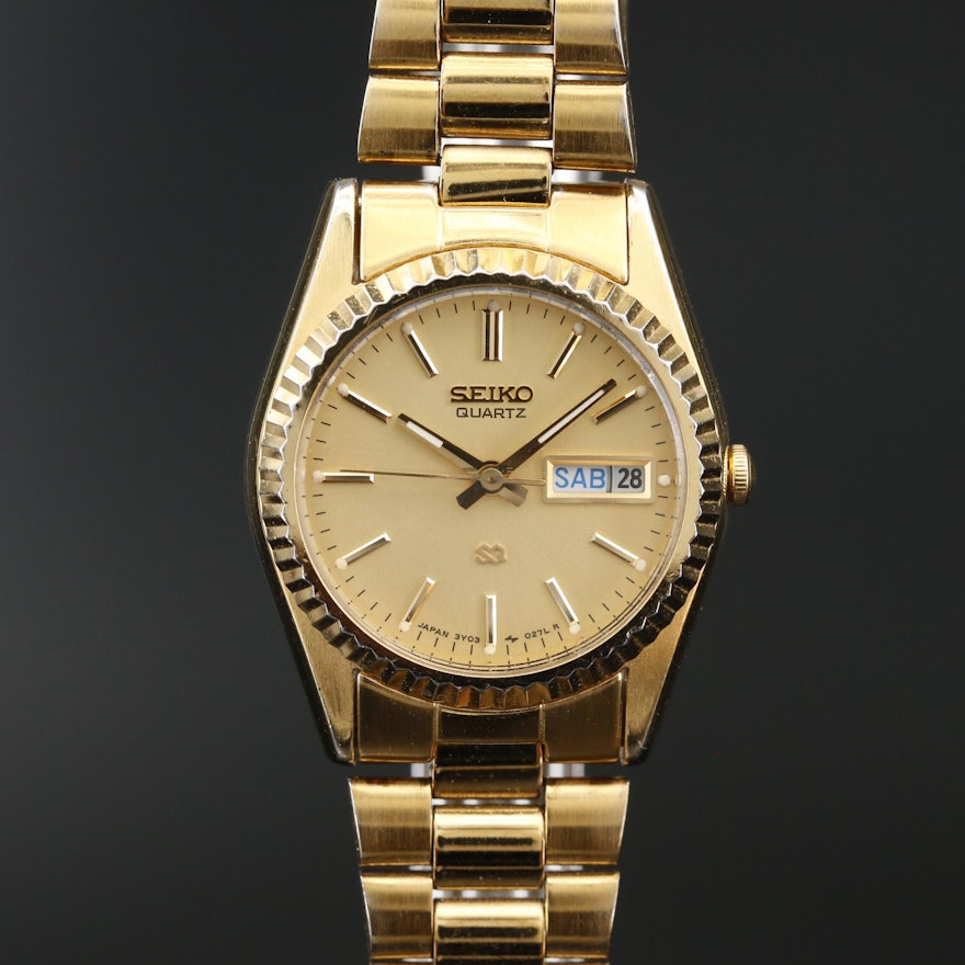 1989 Seiko "SQ Day-Date" Gold Tone Quartz Wristwatch