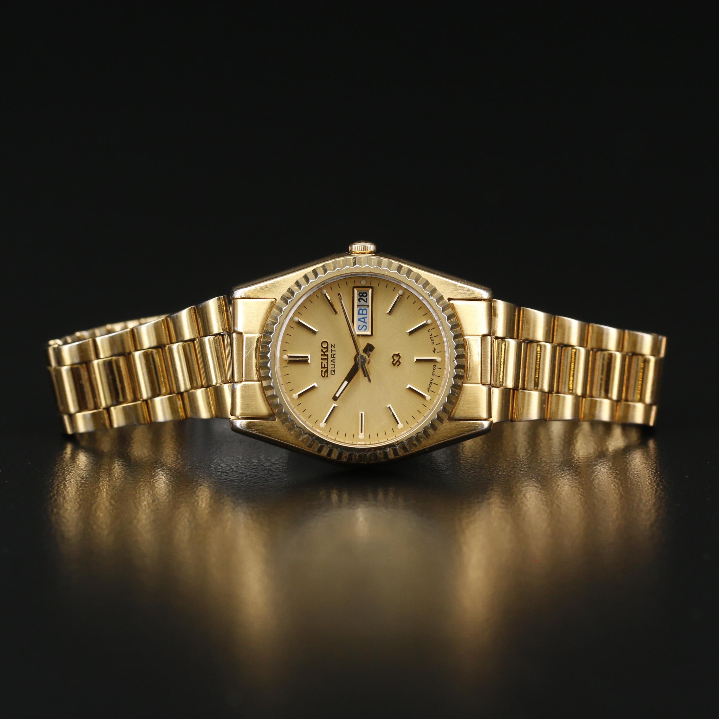 1989 Seiko "SQ Day-Date" Gold Tone Quartz Watch