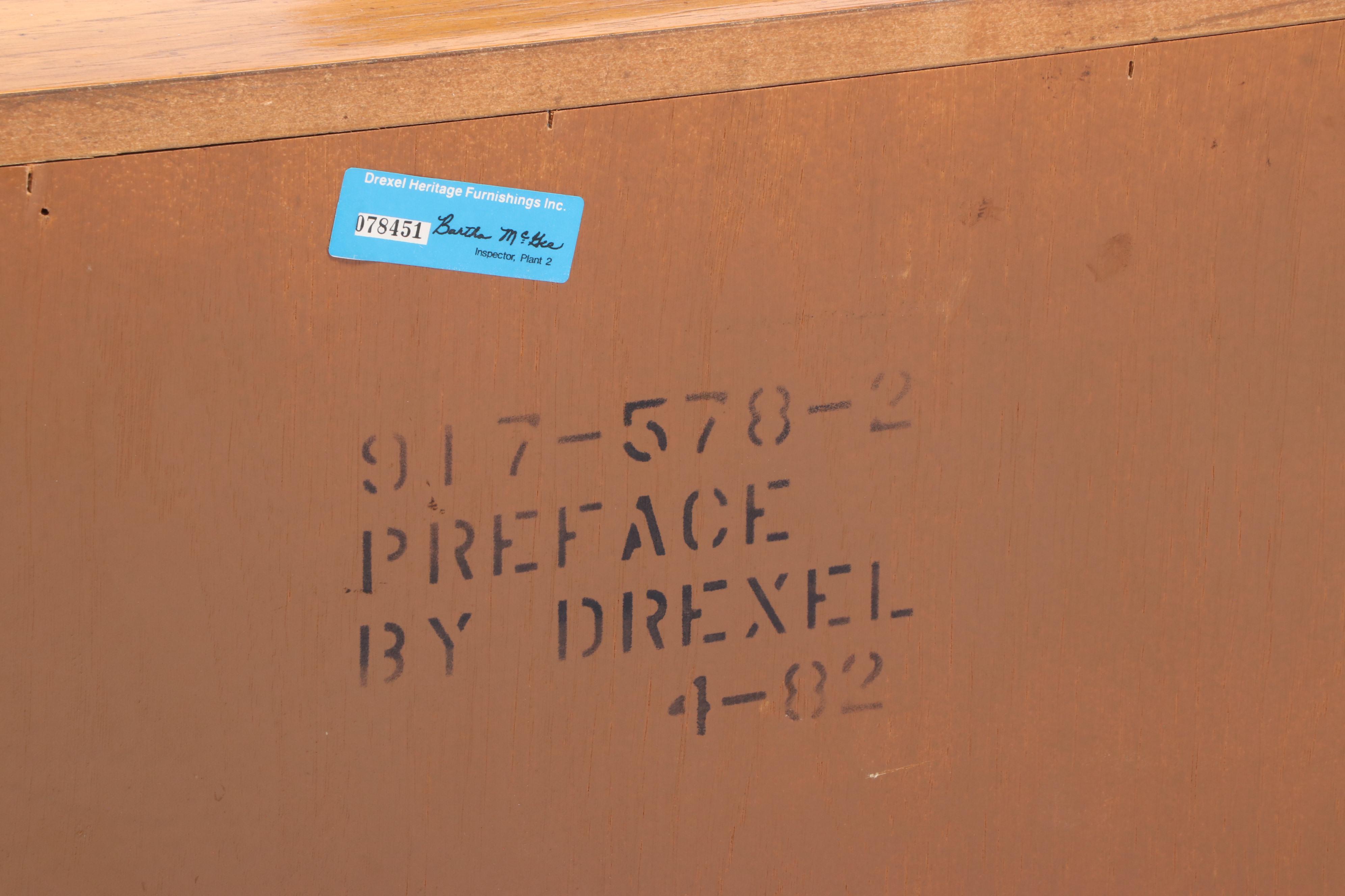 Drexel Heritage "Preface" Pecan and Caned Queen Size Headboard Plus Metal Frame