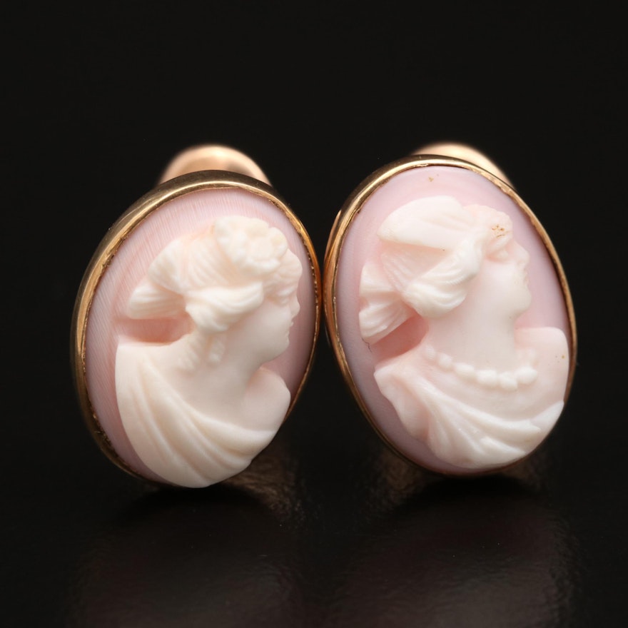 Antique 10K Conch Shell Cameo Cufflinks