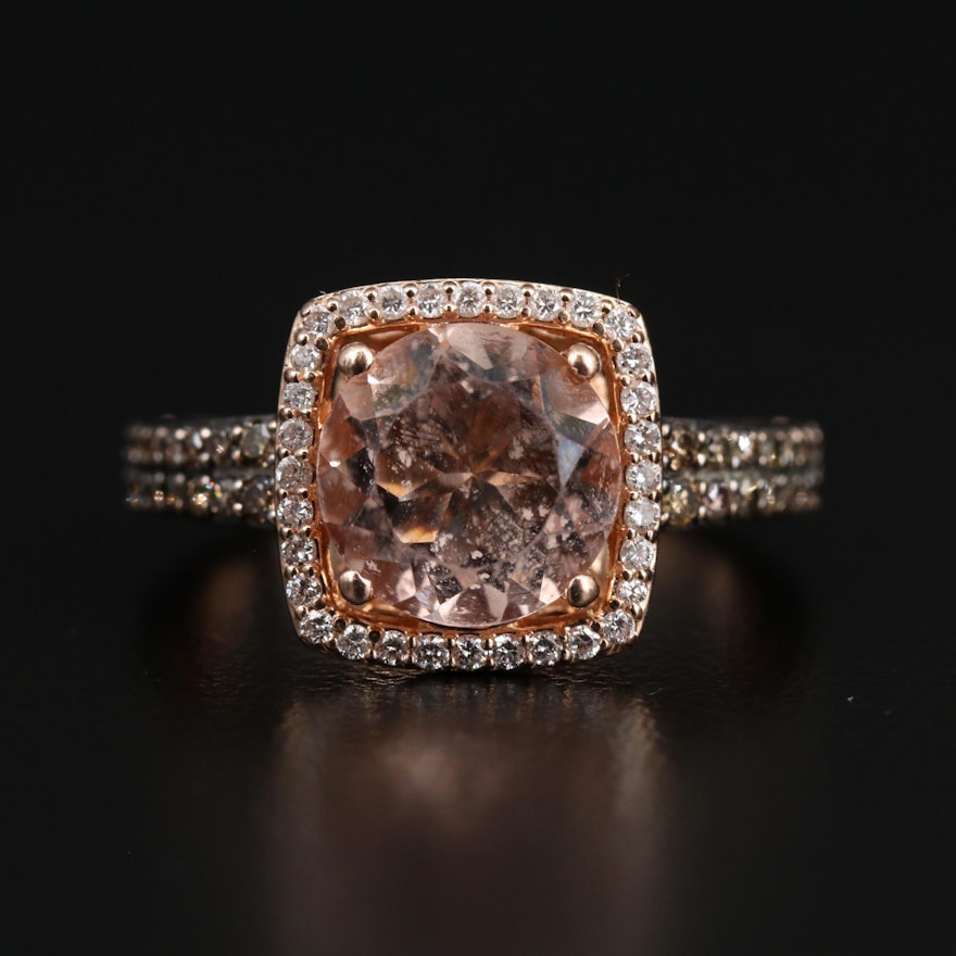 Le Vian 14K Morganite and Diamond Halo Ring