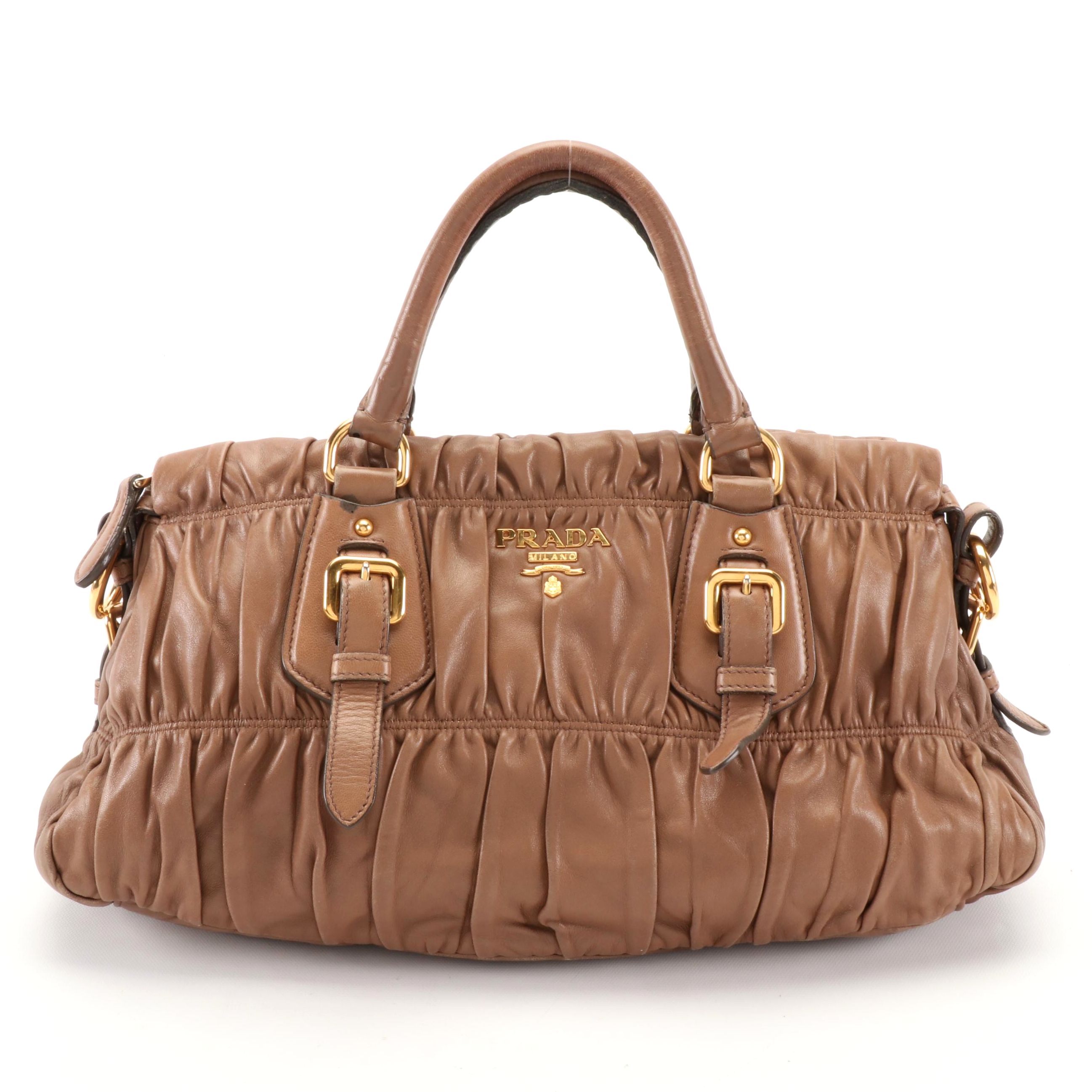 Prada Satchel Bag in Light Brown Napa Gaufre Leather