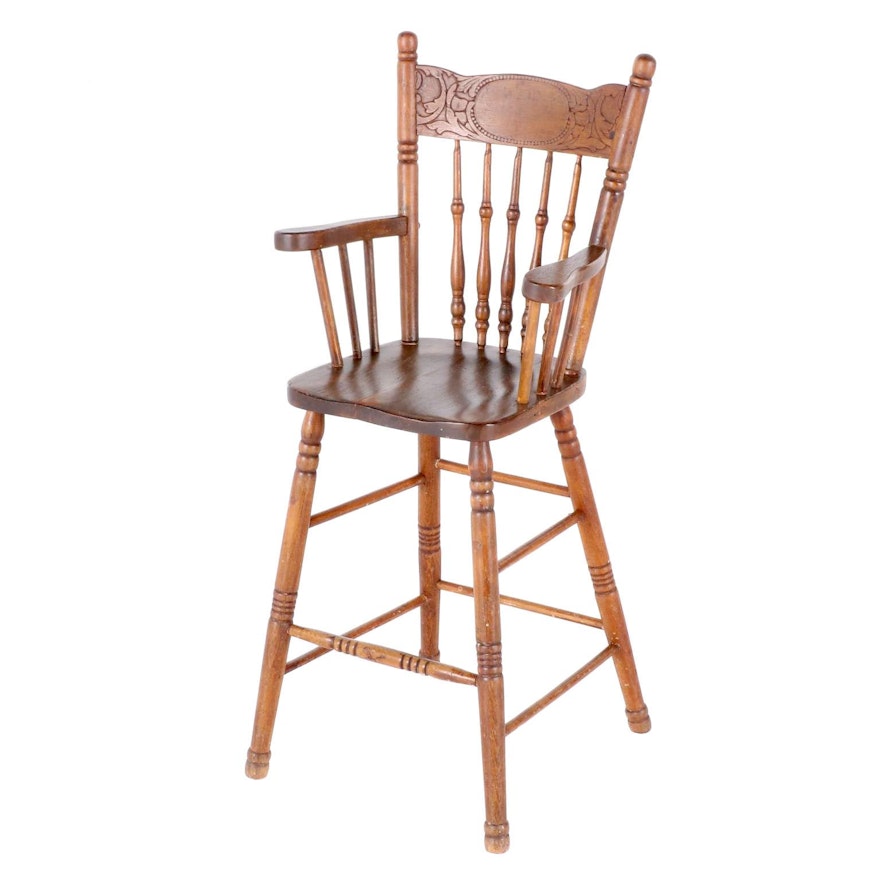 Child's Oak Spindle Back High Chair, Early 20th Century