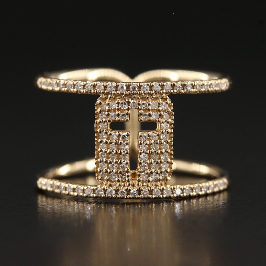 14K Pavé Set Diamond Cross Ring