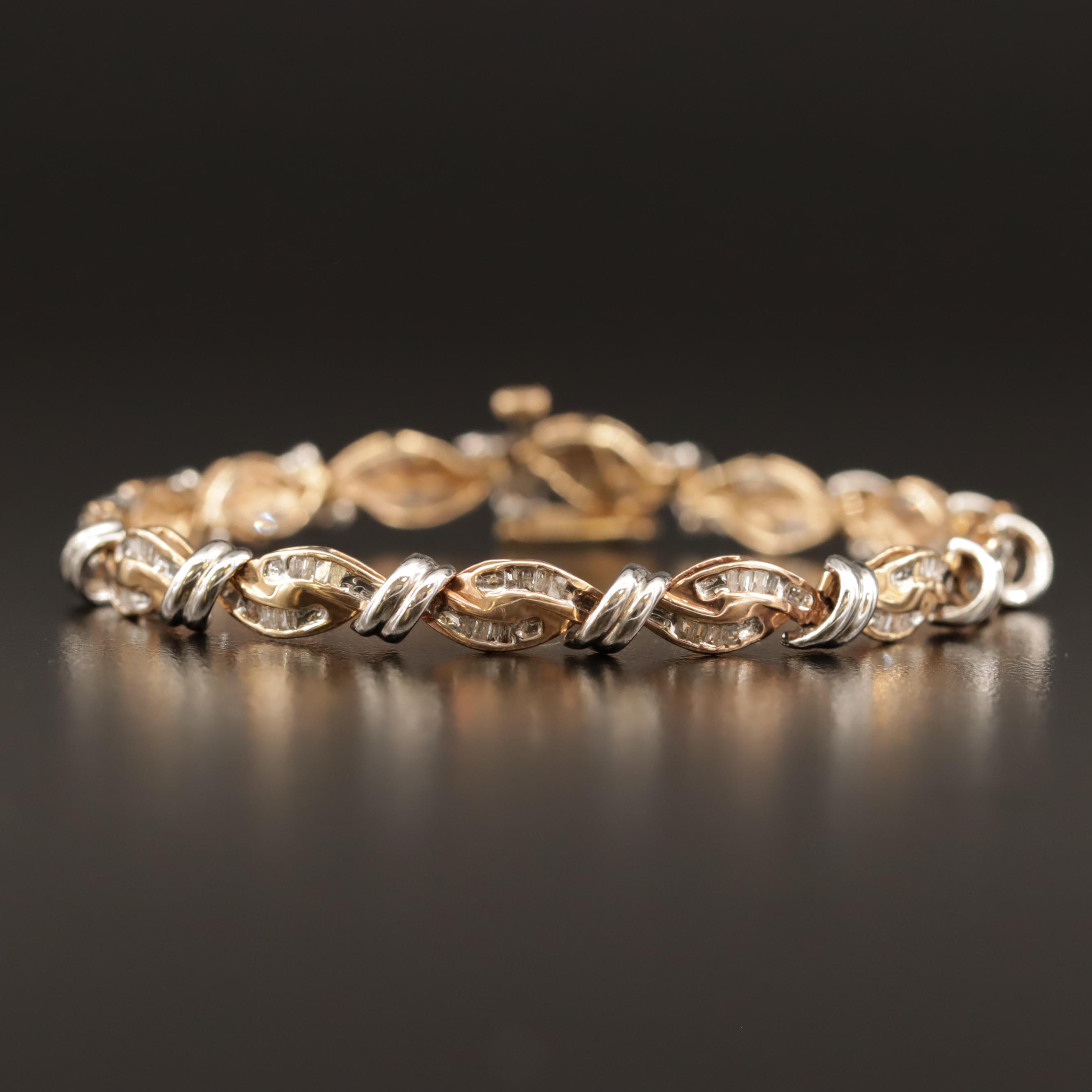 10K Two-Tone Diamond Link Bracelet