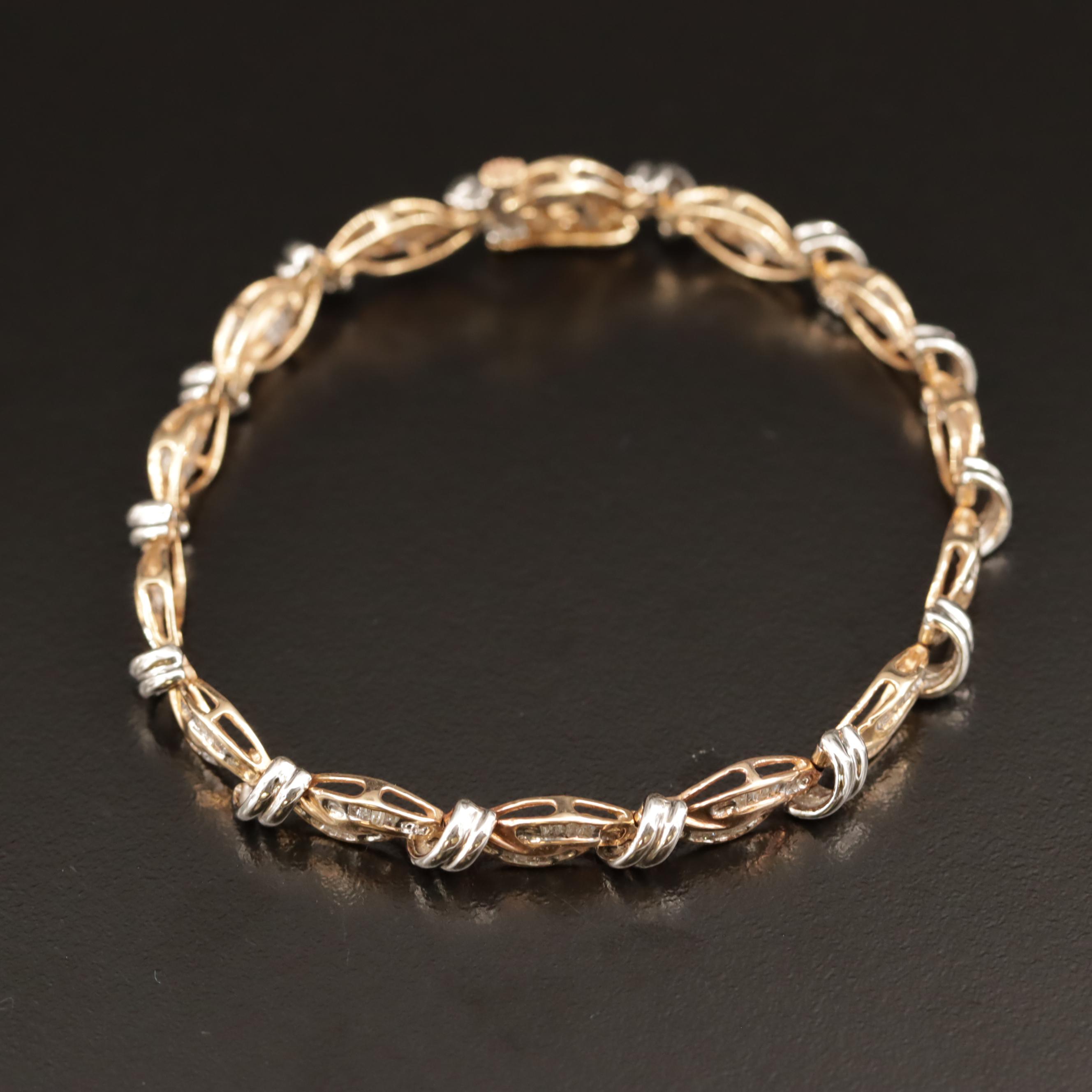 10K Two-Tone Diamond Link Bracelet
