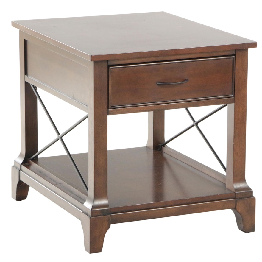 Contemporary Walnut Finish Single Drawer Side Table