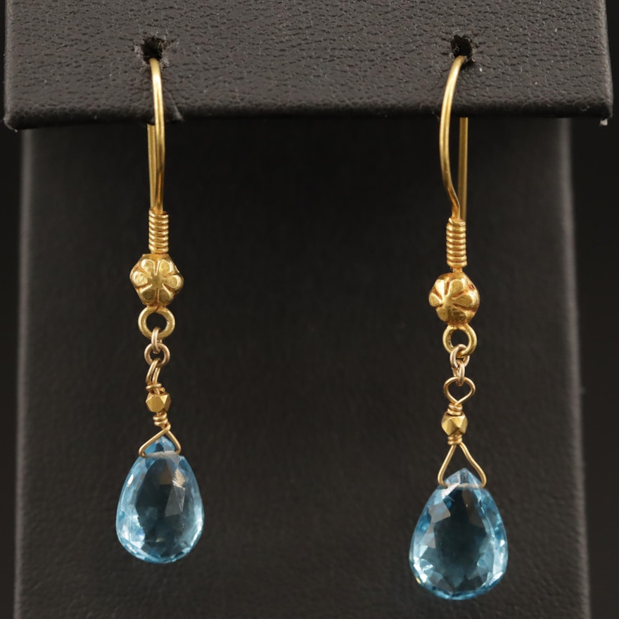 18K Topaz Dangle Earrings with Floral Detailing