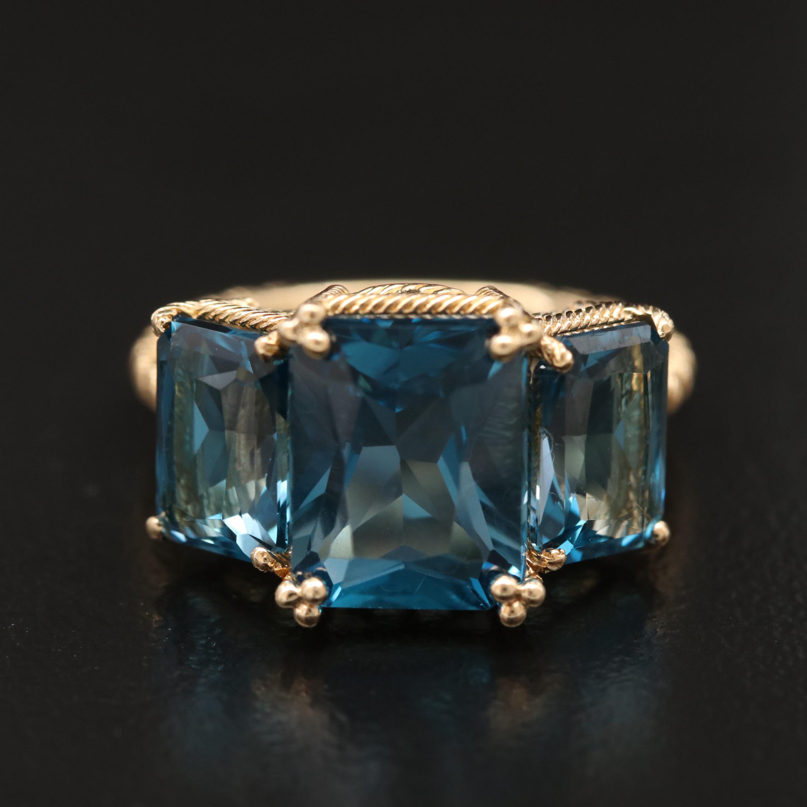 Judith Ripka 14K Topaz Ring with Twisted Rope Detailing