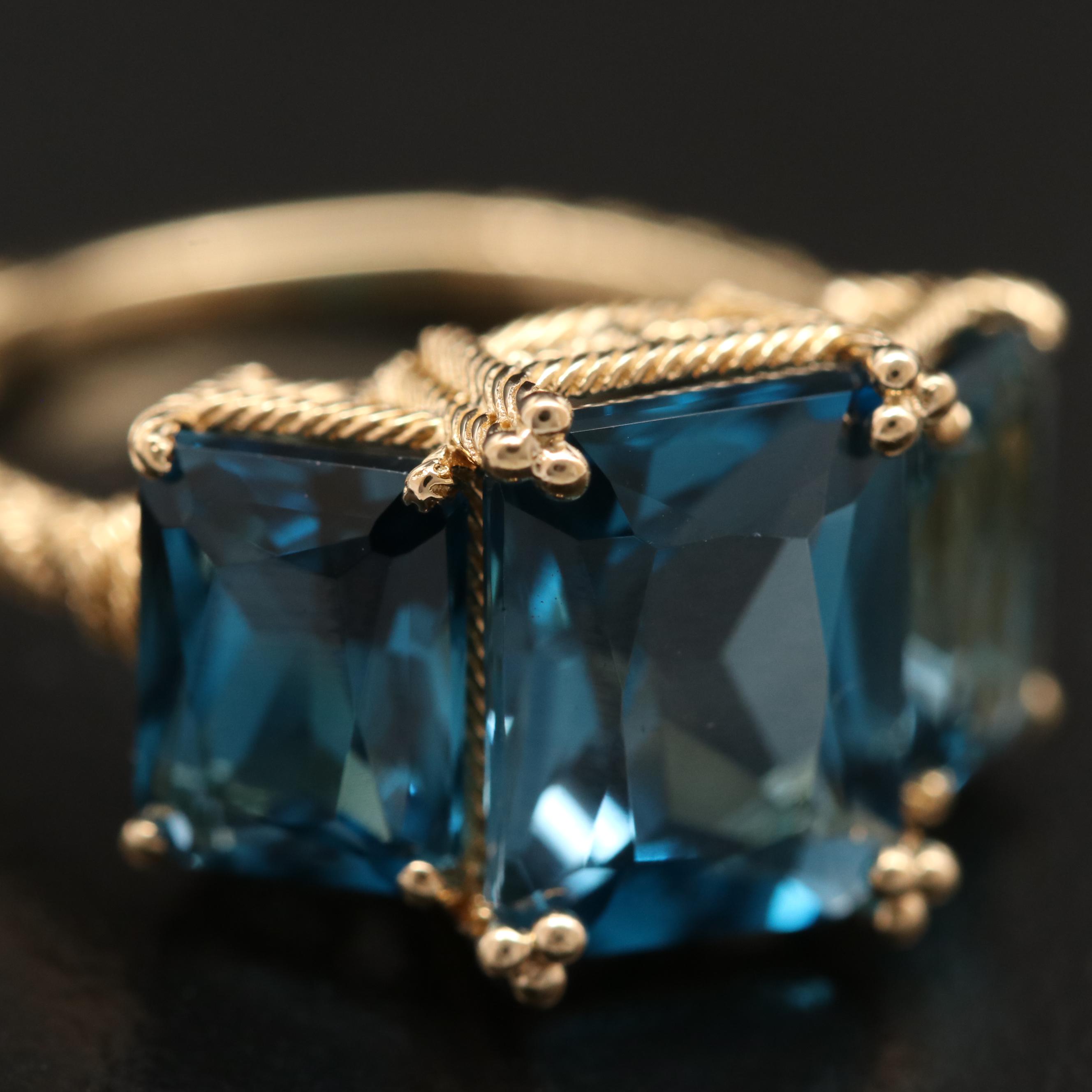 Judith Ripka 14K Topaz Ring with Twisted Rope Detailing
