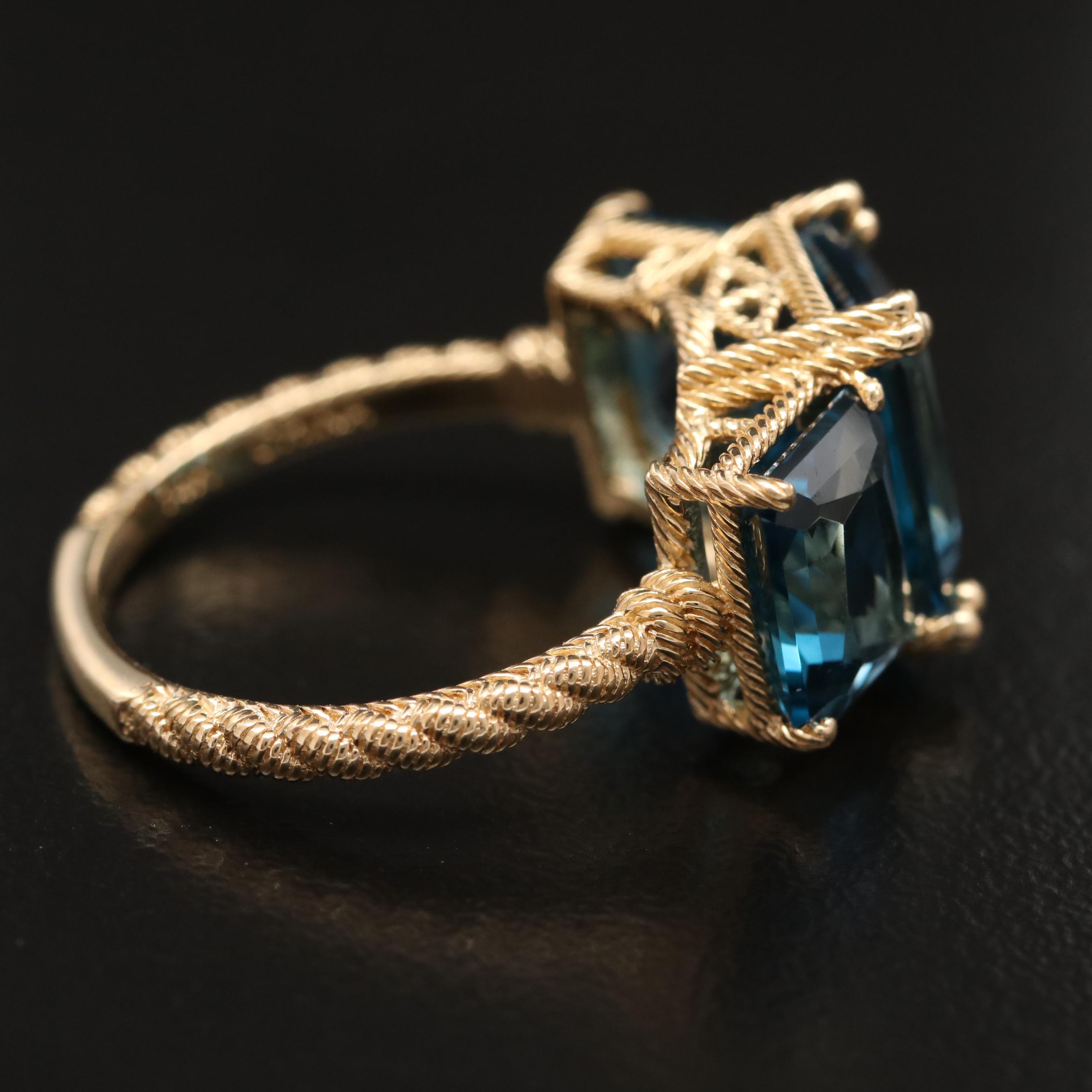 Judith Ripka 14K Topaz Ring with Twisted Rope Detailing