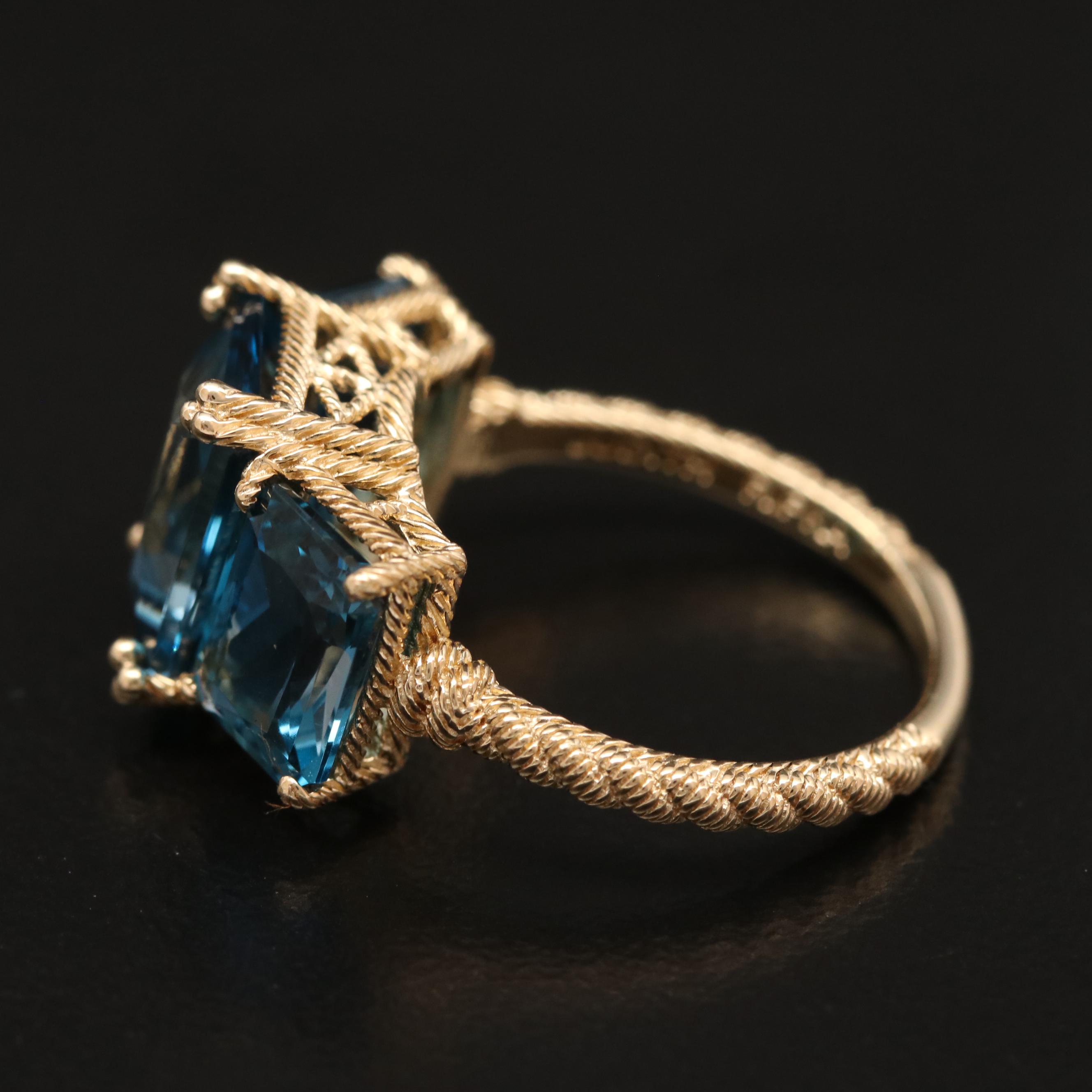 Judith Ripka 14K Topaz Ring with Twisted Rope Detailing